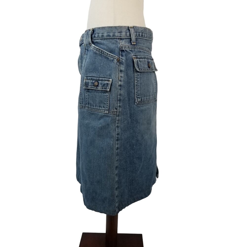 Gap Denim Blue Jeans Utility Skirt Snap Button Flap Pockets Vintage Size 8 - Picture 3 of 4